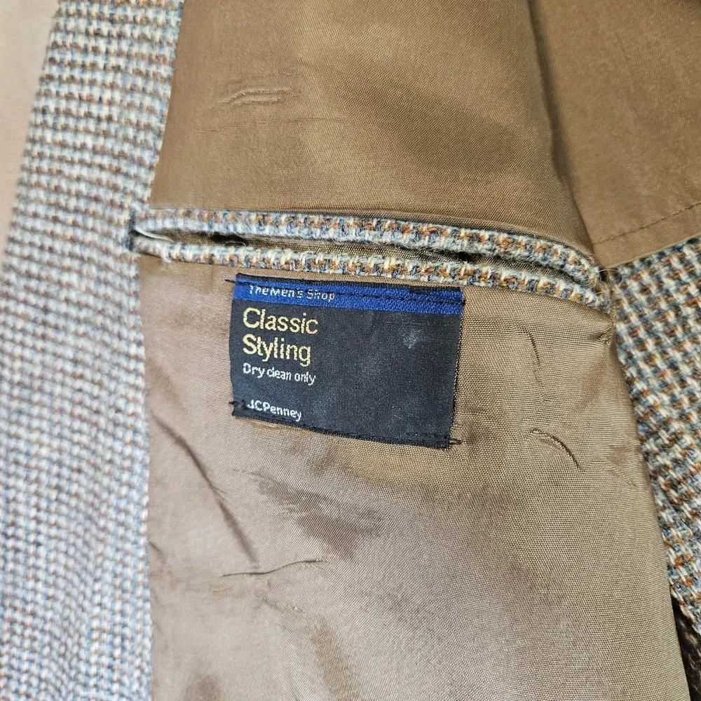 Vintage JCPenney The Mens Shop 100% Wool Tweed Sport Coat Blazer Brown 44L